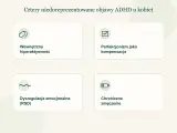 Cztery niedoreprezentowane objawy ADHD u kobiet: wewnętrzna hiperaktywność, perfekcjonizm jako kompensacja, dysregulacja emocjonalna (RSD) i chroniczne zmęczenie.