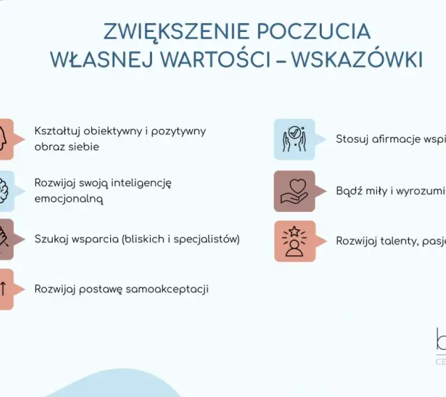 Wskazówki do budowania samooceny: pozytywny obraz siebie, inteligencja emocjonalna, wsparcie, samoakceptacja, afirmacje, życzliwość, rozwijanie talentów.