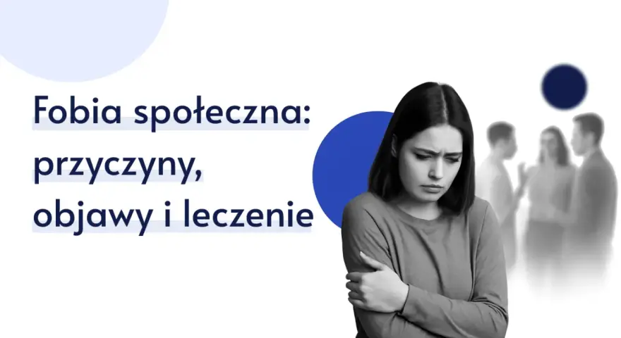 Młoda kobieta z fobią społeczną czuje się samotna wśród rozmytych postaci.
