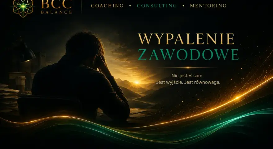 Mężczyzna zmagający się z wypaleniem zawodowym, siedzący przy biurku. Nadzieja i równowaga są możliwe.