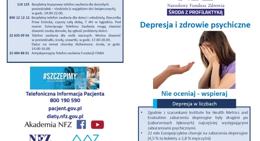 Wsparcie dla osób zmagających się z chorobami psychicznymi, w tym depresją. Informacje o telefonach zaufania i wsparciu.