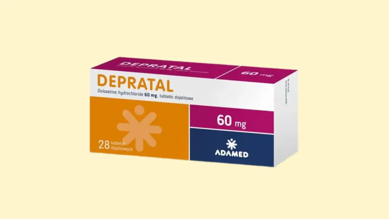 Opakowanie leku Depratal, zawierającego duloksetynę, psychotrop w dawce 60 mg, 28 tabletek dojelitowych.