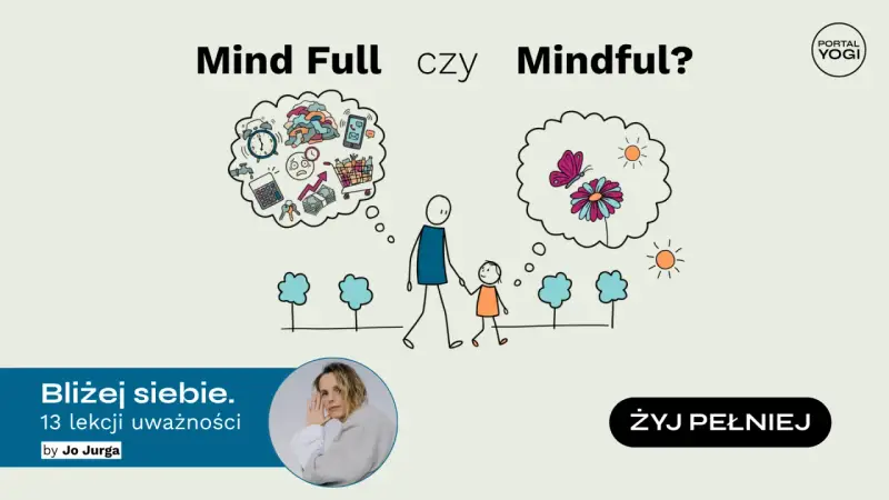 Mindfulness co to? Porównanie umysłu pełnego zmartwień (Mind Full) i uważnego (Mindful) z motylem i kwiatem.